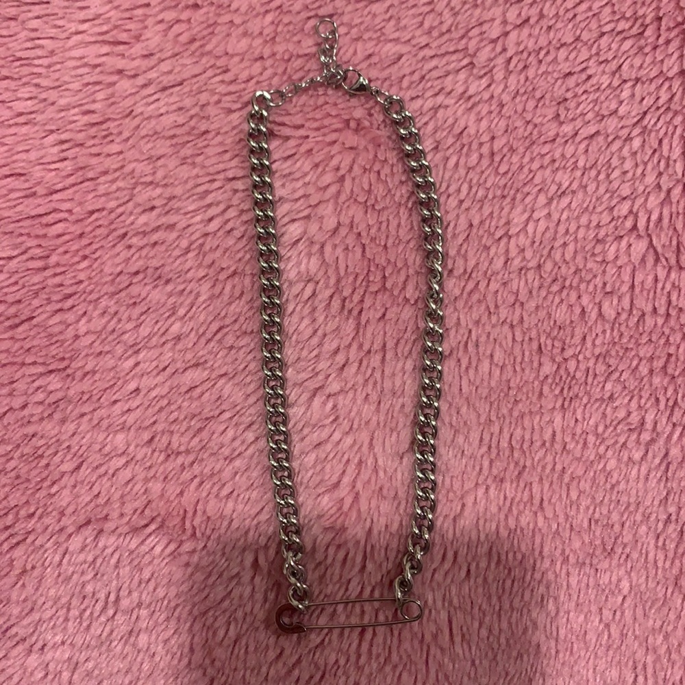 silver chain necklace with pin